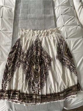 Cream and Brown Bohemian Peasant Skirt
